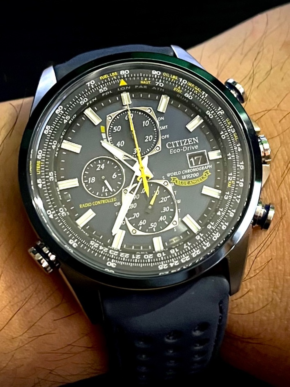 Citizen AT8020-03L Men's Blue Angels World Chronograph A-T Leather Strap Watch